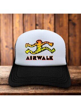 Airwalk Mens Trucker Hat Black Snapback Retro 80s Skateboard Streetwear Ball Cap
